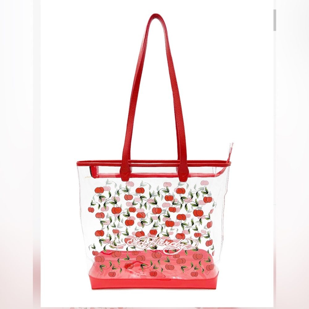 Ed Hardy Cherry Print Clear Tote Bag with Red Accents
